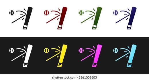Set Baseball bat with ball icon isolated on black and white background.  Vector