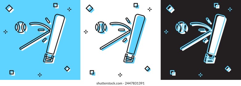Set Baseball bat with ball icon isolated on blue and white, black background.  Vector