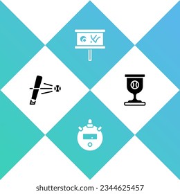 Set Baseball bat with ball, Stopwatch, Planning strategy and Award cup baseball icon. Vector