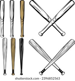 Set of baseball bat. Crossed baseball bat
