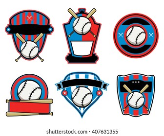 A set of baseball and bat emblems, badges, and patches. Vector EPS 10 available.