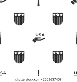 Set Baseball bat, USA Independence day and Shield with stars on seamless pattern. Vector