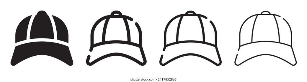 Juego de íconos de la gorra de béisbol. Símbolo de sombrero de béisbol, gorra deportiva. Vector.
