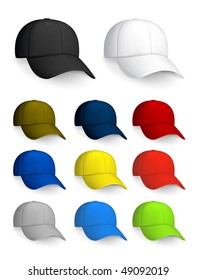 Set of Baseball caps, isolated on the white