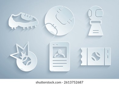 Set Baseball card, Award cup with baseball, ticket,  and boot icon. Vector