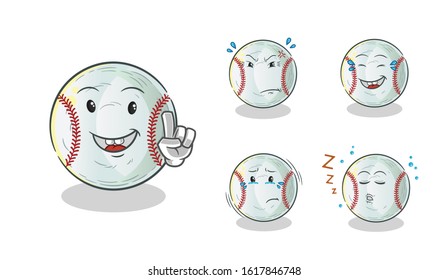 set of baseball cartoon. emoji with 5 expressive styles. cute chibi cartoon mascot vector