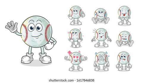 set of baseball cartoon. emoji with 5 expressive styles. cartoon mascot vector