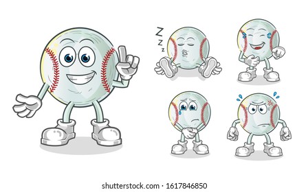 set of baseball cartoon. emoji with 5 expressive styles. cartoon mascot vector