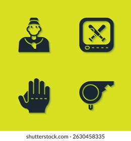 Set Baseball coach, Whistle, glove and Monitor with baseball game icon. Vector
