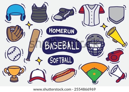 set of baseball doodles color good for background, wallpaper, element design, icons, etc