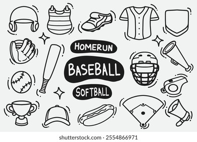 set of baseball doodles good for background, wallpaper, icons, element design, etc