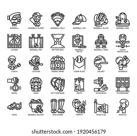 Set of Baseball Elements thin line and pixel perfect icons for any web and app project. 