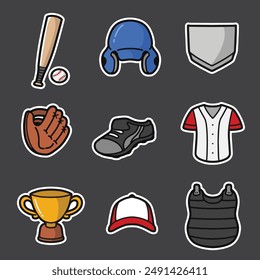 set of baseball equipment good for sticker, icon, element design, etc