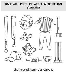 Set of Baseball equipment hand drawn vector illustration. Sports icon design template.