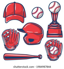 set of baseball equipment illustration