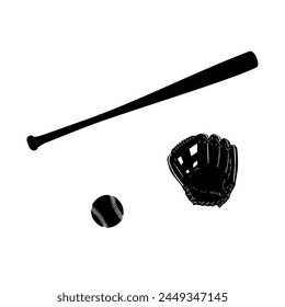 set of baseball equipment silhouette design. sport sign and symbol.