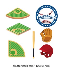 set baseball field and professional equipment