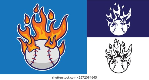 set of baseball with fire good for sticker, badge, element design, logo, club sport, etc