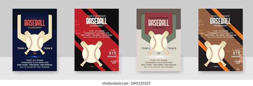 A set of Baseball Flyer Design Template for Sport Event, Tournament or Championship