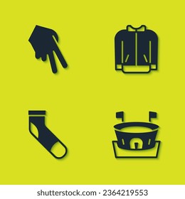 Set Baseball glove, arena, sock and t-shirt icon. Vector