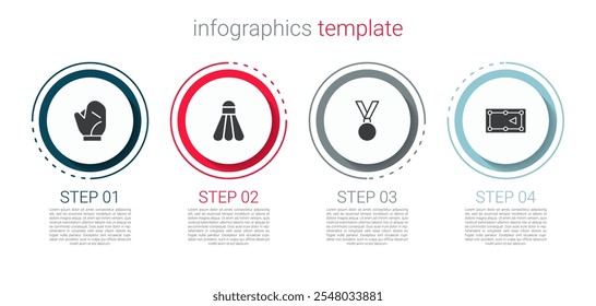 Set Baseball glove, Badminton shuttlecock, Medal and Billiard table. Business infographic template. Vector