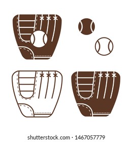 A set of baseball glove and ball icons in vector format.