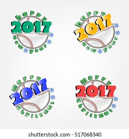 set of baseball and a Happy New Year 2017.  Vector illustration