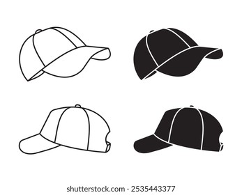 set of baseball hat icon black white vector design isolated background