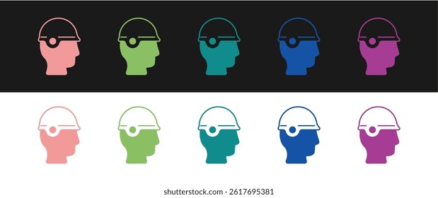 Set Baseball helmet icon isolated on black and white background.  Vector