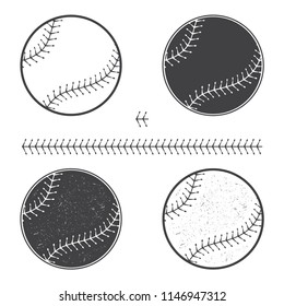 Set of baseball icon and seam. Vector illustration. Baseball seam brushes. Ball for baseball silhouette.