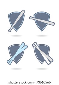 set of  baseball icons with beats on shields.
