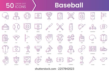 Juego de íconos de béisbol. Conjunto de iconos de estilo de degradado. Ilustración vectorial
