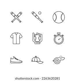 set of baseball icons isolated on white
