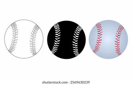 Set of baseball icons in outline and silhouette styles. Perfect for sports, recreation, and graphic design projects, offering versatile and professional visuals