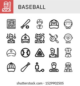 Set Of Baseball Icons. Such As Baseball, Sport, Baseball Ball, Player, Cap, Gangsta, Gymnast, Billiard, Cap, Bat, Ball, Athlete, Mathematician , Icons