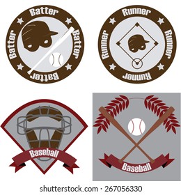 Set of baseball icons with text. Vector illustration
