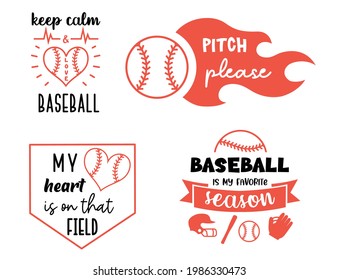 Set of baseball illustrations with quote. Sport emblem designs. Softball signs and labels for fans. Print for T-shirts, posters and cards.