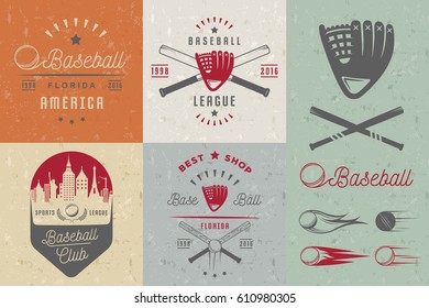 Set of baseball labels, logos, sign, badges and outfit. Collection baseball club emblem and design elements. Baseball tournament professional and sports graphic.