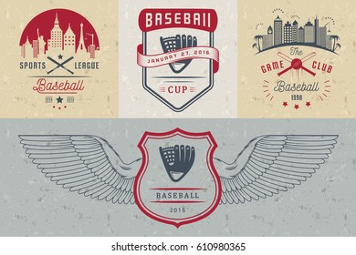 Set of baseball labels, logos, sign, badges and outfit. Collection baseball club emblem and design elements. Baseball tournament professional and sports graphic.