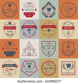 Set of baseball labels, logos, sign, badges and outfit. Collection baseball club emblem and design elements. Baseball tournament professional and sports graphic.
