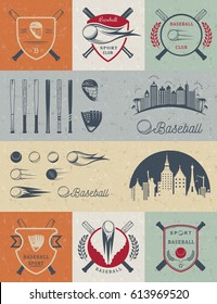Set of baseball labels, logos, sign, badges and outfit. Collection baseball club emblem and design elements. Baseball tournament professional and sports graphic.
