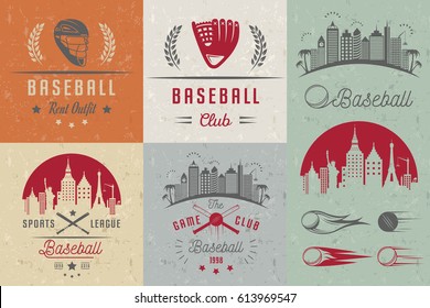 Set of baseball labels, logos, sign, badges and outfit. Collection baseball club emblem and design elements. Baseball tournament professional and sports graphic.