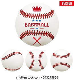 Set of baseball leather balls. Vector Isolated on white background.