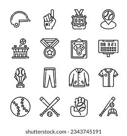 Set of baseball outline icon vector