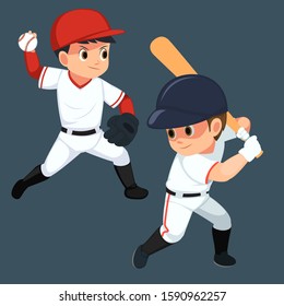 set of baseball player cartoon for decoration