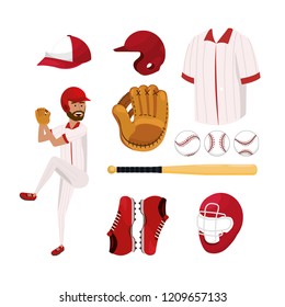 set baseball player and professional uniform