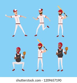 set baseball player with professional uniform and equipment