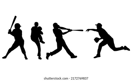 set of baseball player silhouette