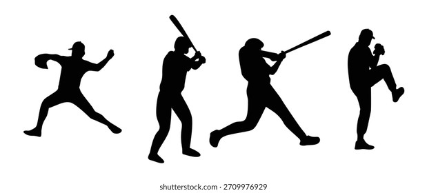 set of baseball player silhouette design softball sign