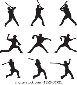 Set of Baseball player silhouette vector